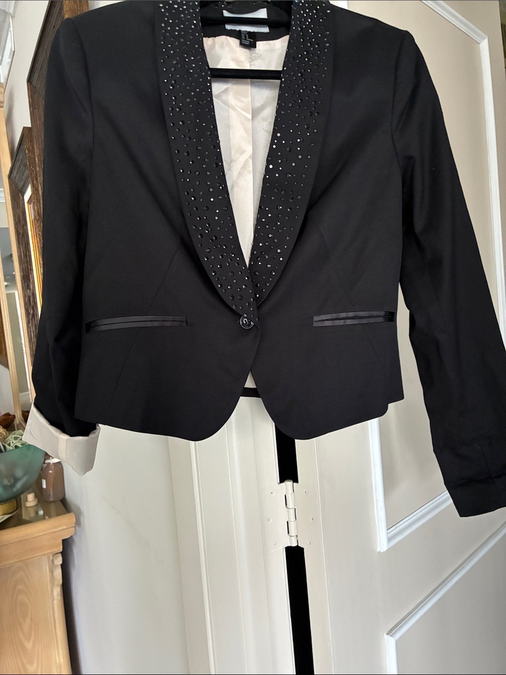 H&M Black Embellished Shawl-Collar Blazer
